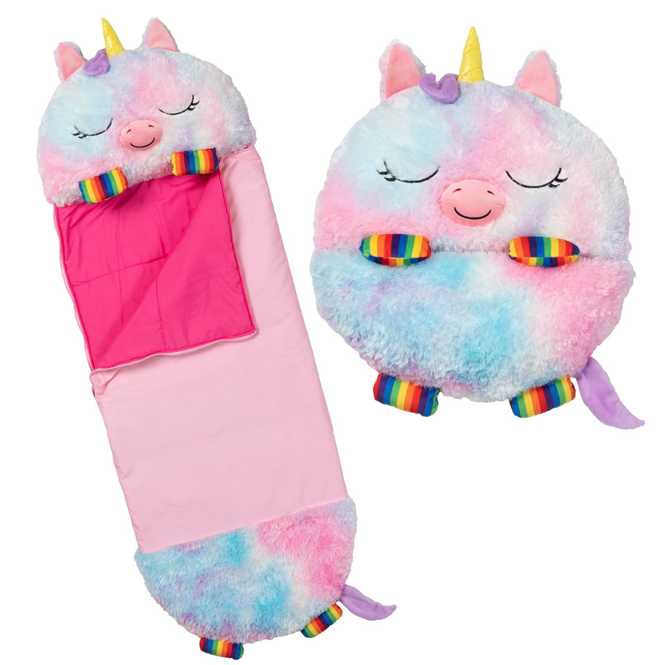Happy Nappers Rainbow Unicorn pillow, cozy nap companion for playtime.