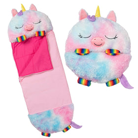 Happy Nappers Rainbow Unicorn sleepy sack opened for ultimate bedtime comfort.