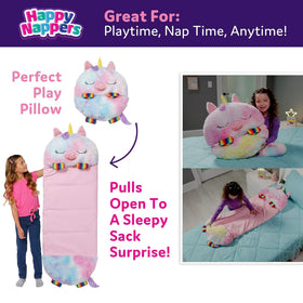 Happy Nappers Rainbow Unicorn sleepy sack, soft portable sleep solution for sleepovers.