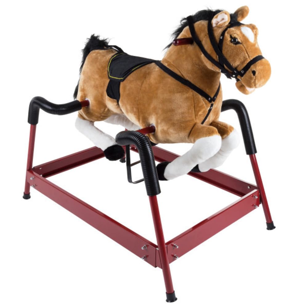 Happy Tails Spring Rocking Horse brown front view for indoor active play.