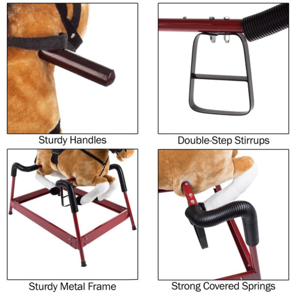 Happy Tails brown side view shows adjustable stirrups for growing kids.