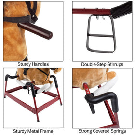 Happy Tails brown side view shows adjustable stirrups for growing kids.
