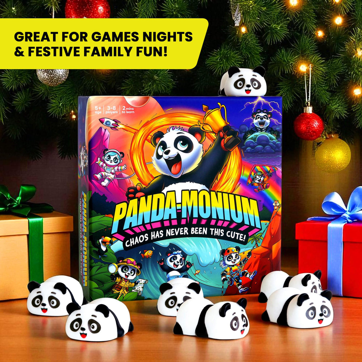 Happy Yeti Pandamonium tabletop setup ideal for indoor or outdoor play.