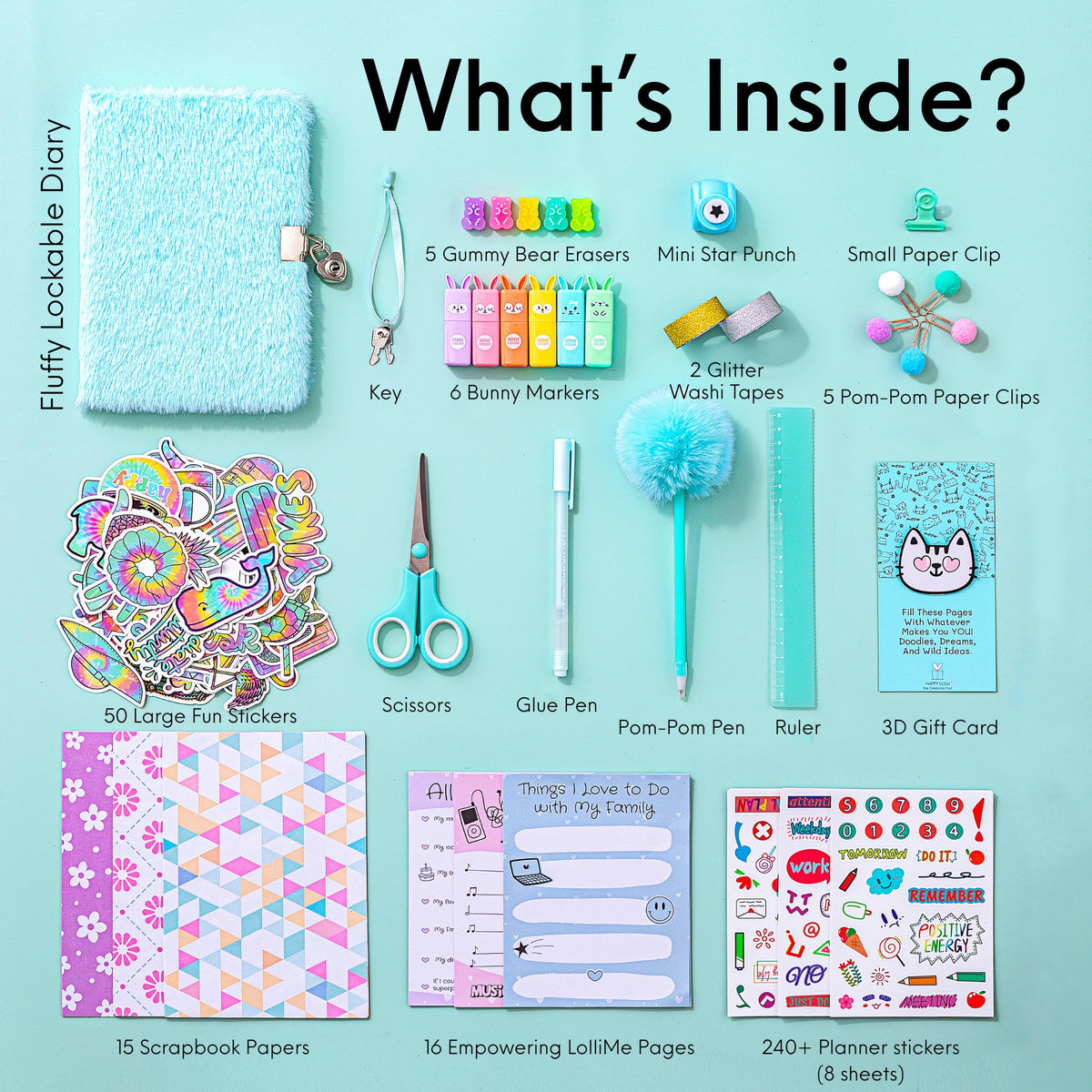 HAPPY LOLLI Mint LolliME lockable diary offers private space for thoughts and imagination.