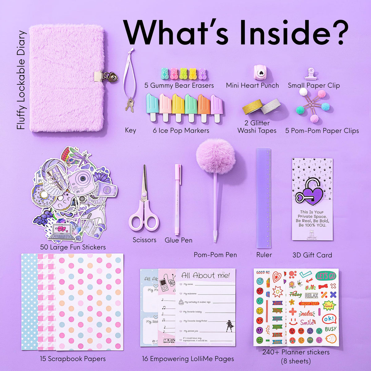 HAPPY LOLLI lockable diary open, inviting private reflections and daily writing.