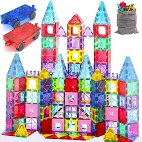 HAPPYMATY 106pcs magnetic tiles box for organized creative play