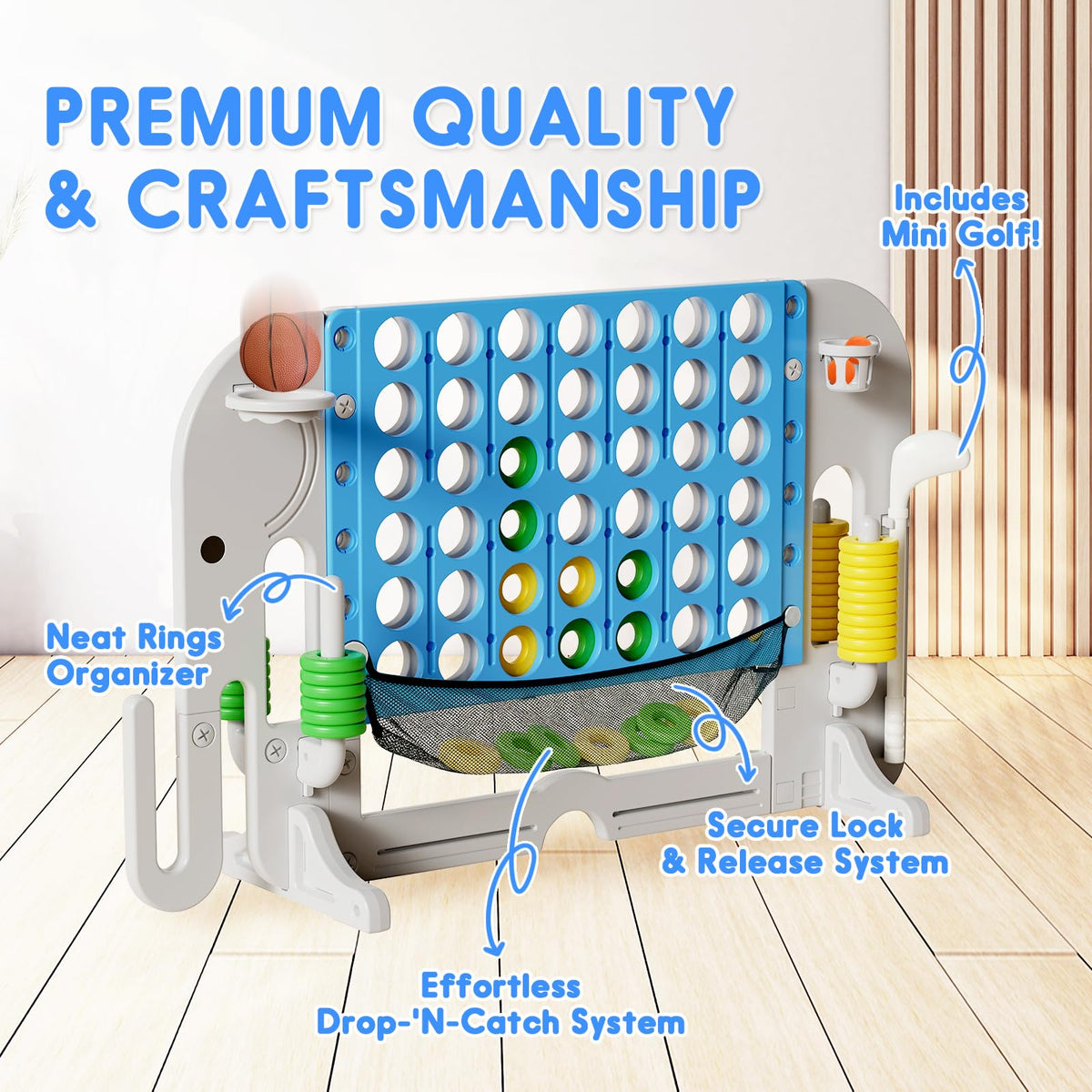 HAPPYMATY golf feature supports casual chip-shot play outdoors.