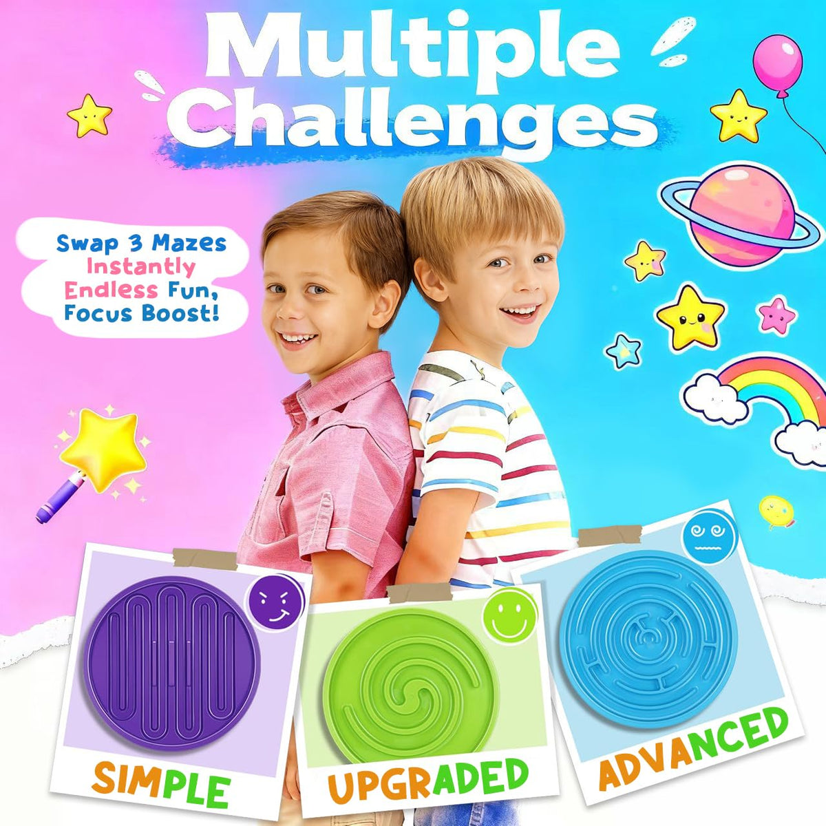 HAPPYMATY Maze Balance Board triple maze kit adds varied challenges.