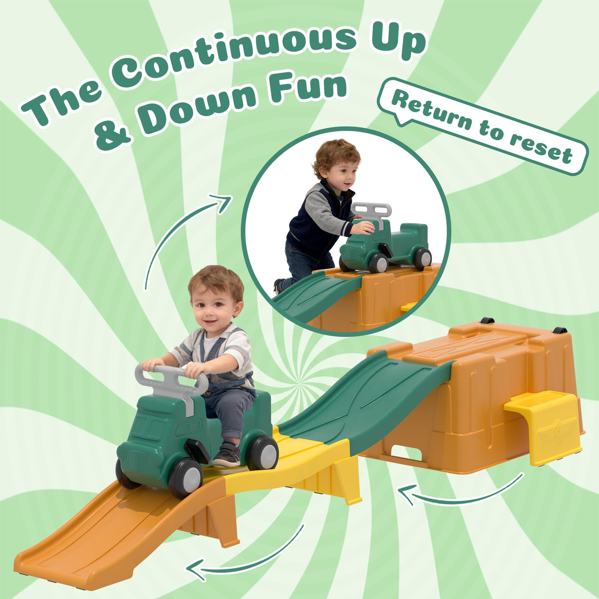 HAPPYMATY push car designed for safe entry and comfortable ride-on play.