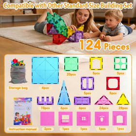 HAPPYMATY STEM learning with the 124-piece set fosters problem-solving.
