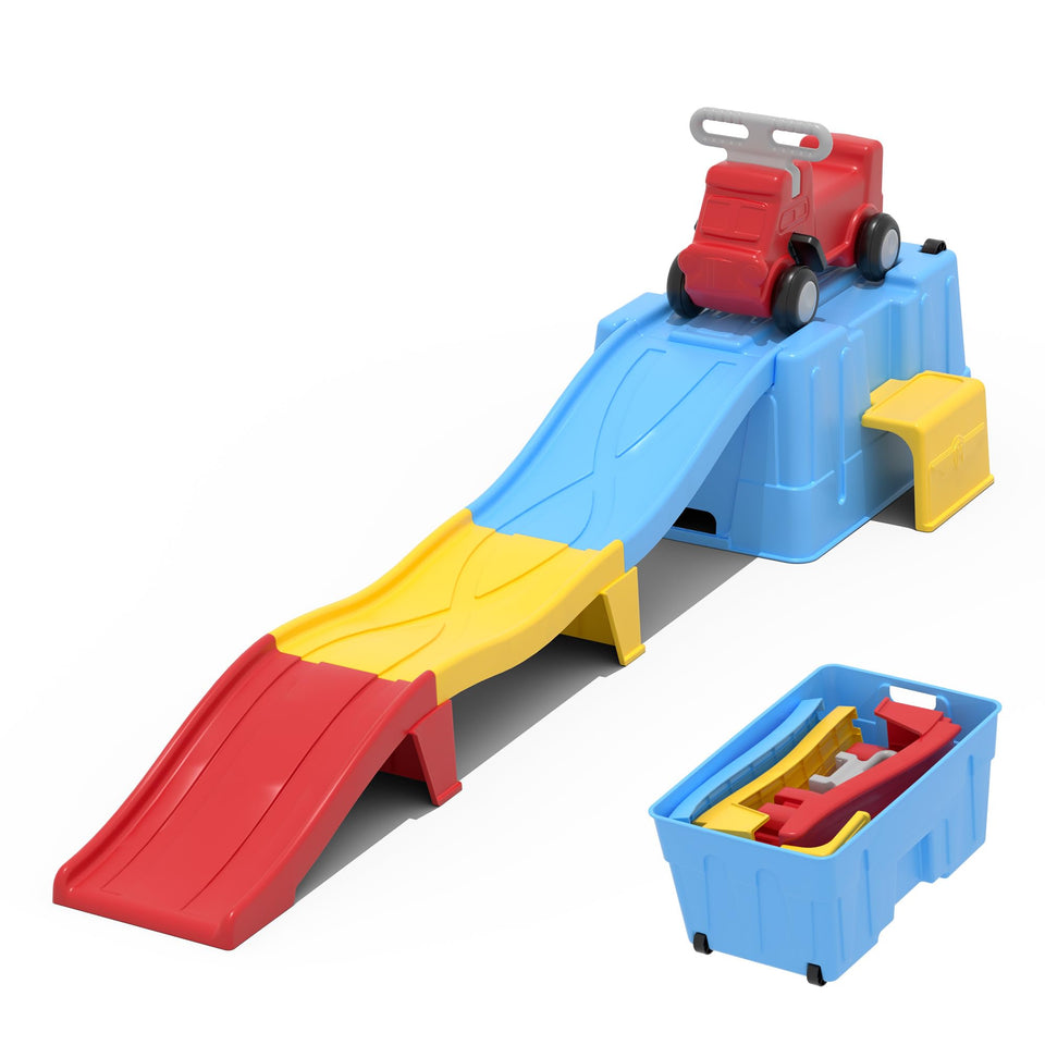HAPPYMATY Up & Down Roller Coaster track with smooth slopes for engaging backyard play.