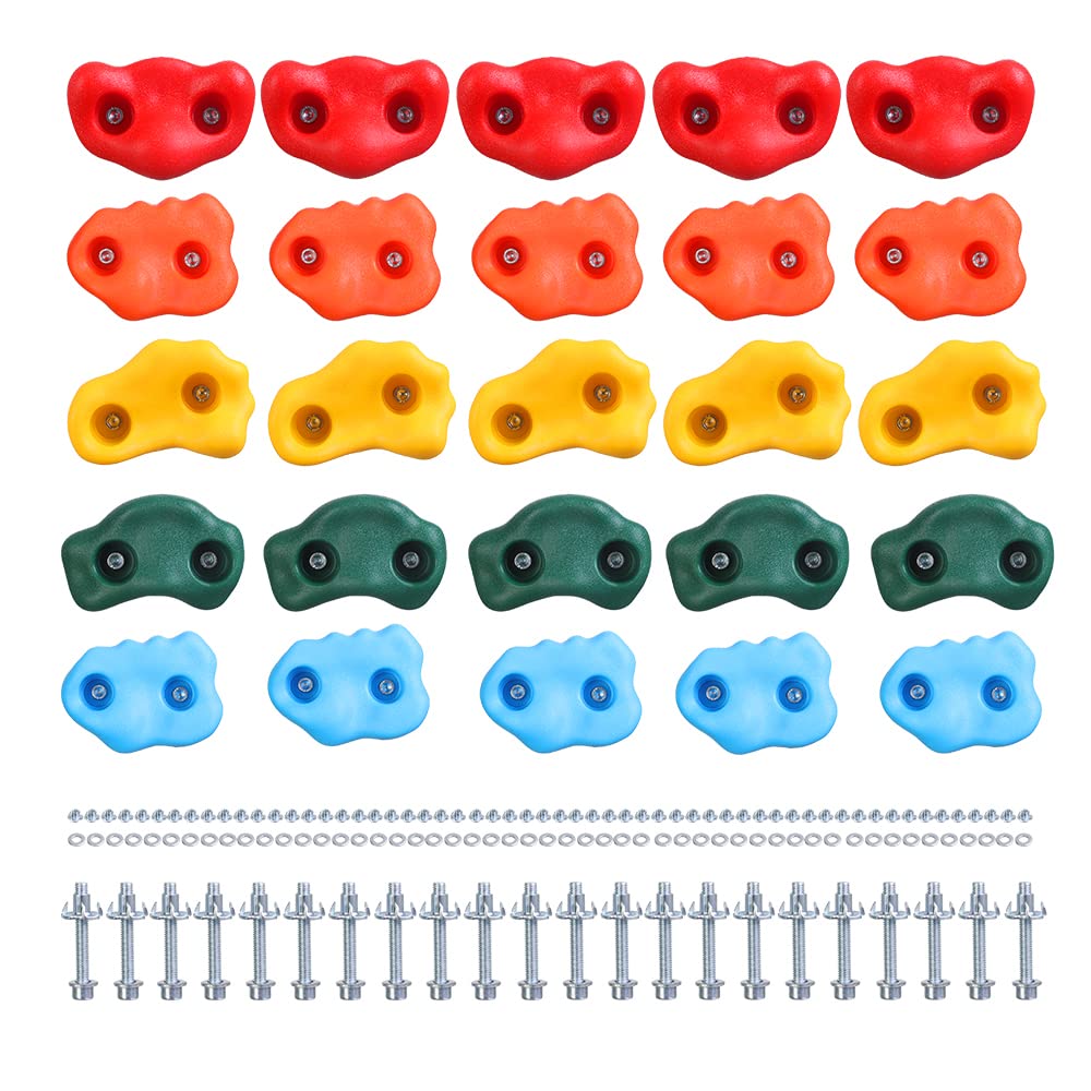HAPPY MOTTE 25 colorful holds provide vivid grip options for kid-friendly climbing walls.