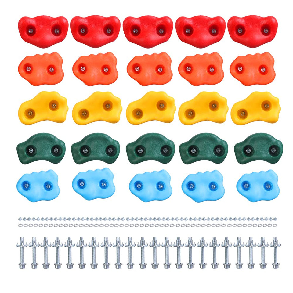 HAPPY MOTTE 25 colorful holds provide vivid grip options for kid-friendly climbing walls.