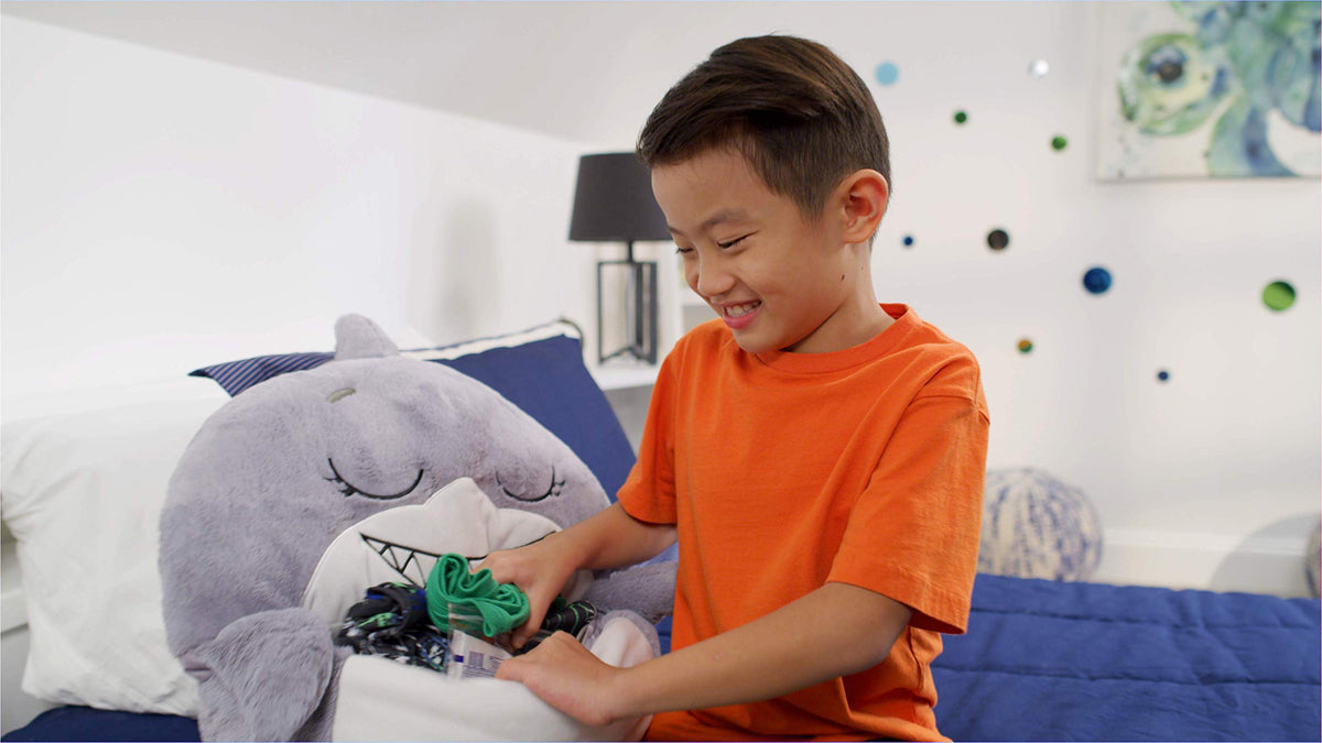 Happy Nappers Grey Shark fold-back helps store quickly after play.