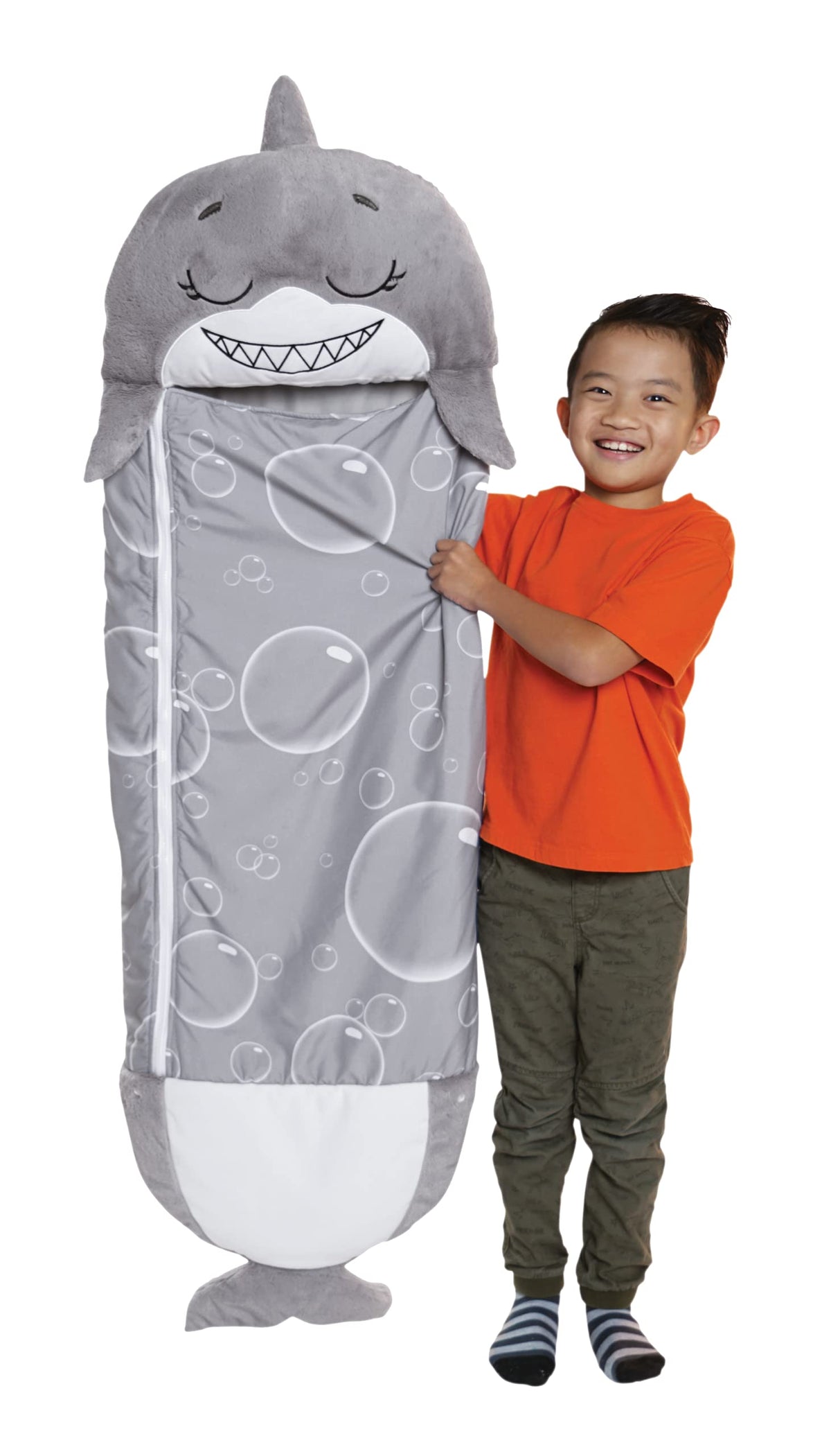 Happy Nappers Grey Shark machine-wash option keeps plush fresh.