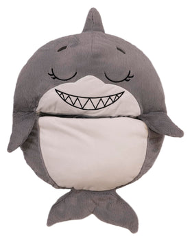 Happy Nappers Grey Shark sleepy-sack-open shows the cozy sleeping bag reveal.