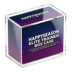 Happyseason ETB acrylic case with magnetic stacking for space-saving display.