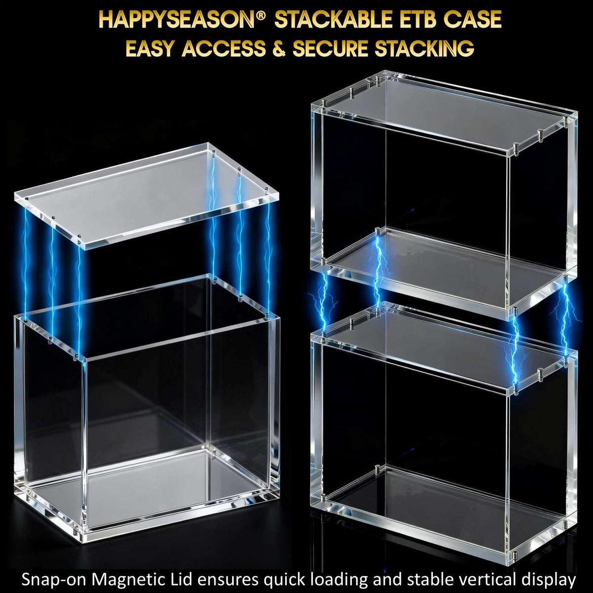 Happyseason ETB acrylic case with rounded edges for safe handling.