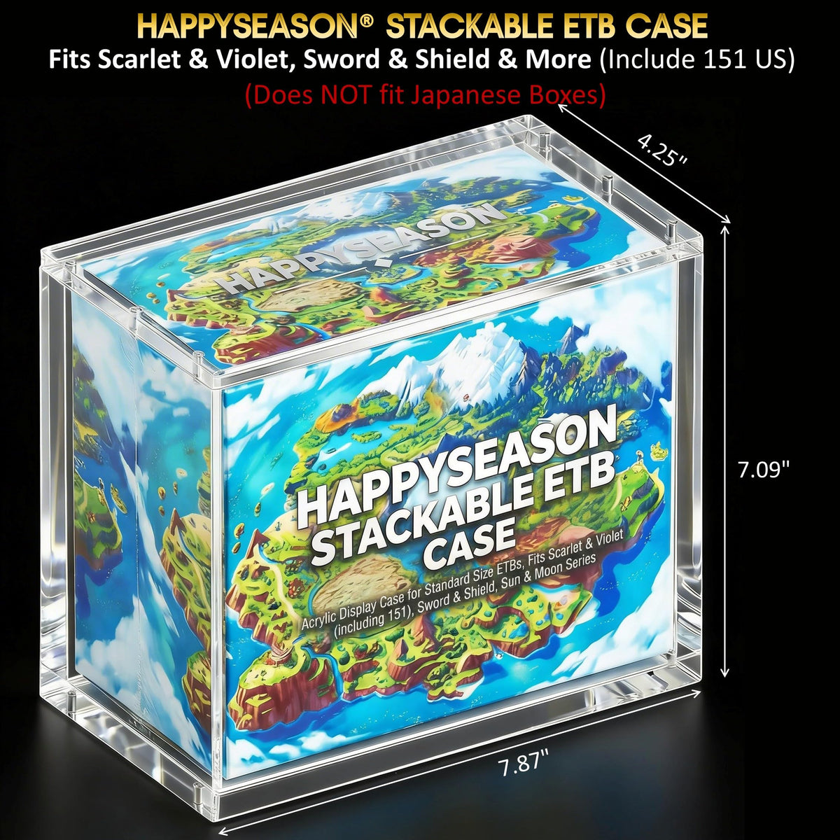 Happyseason ETB acrylic case top magnet lid keeps your box secure.