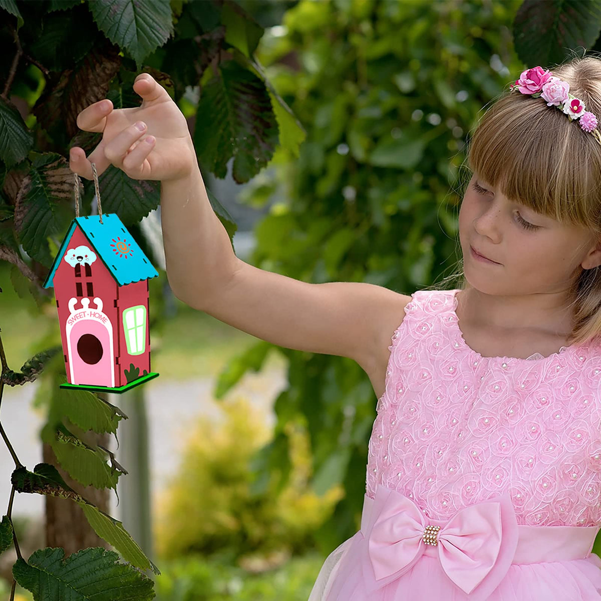hapray included strings to hang finished birdhouses