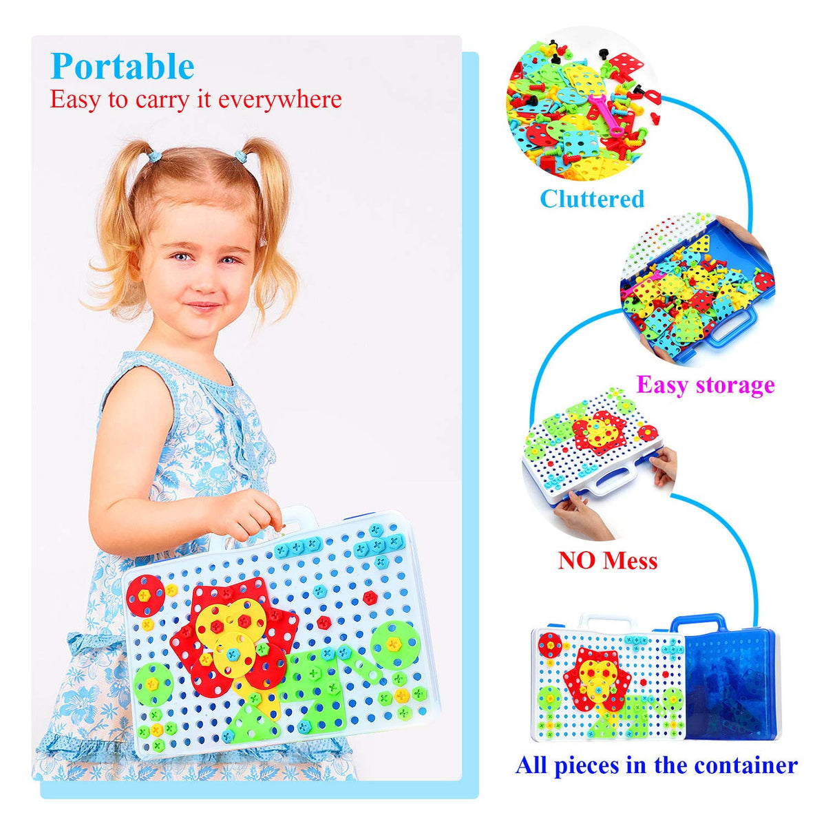 HAPTIME Design Drill Toy Storage case helps keep pieces organized on the go.