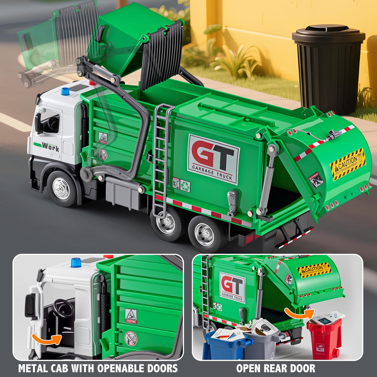 Front loader with dumpster for realistic dumping actions