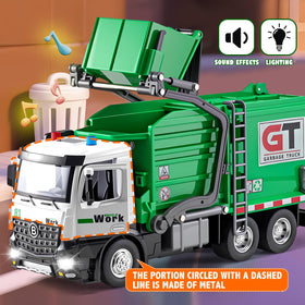Four included trash bins for organized pretend recycling