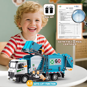 HAPYAD trash truck blue side view shows sturdy ABS body for lasting fun.