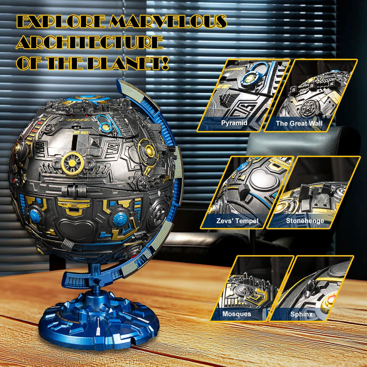 Hapystar Globe transforming toy robot poseable for display and fun.