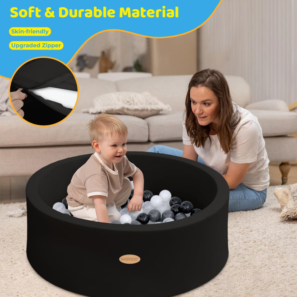 HARBOLLE 35.4-inch diameter ball pit creates roomy play area.