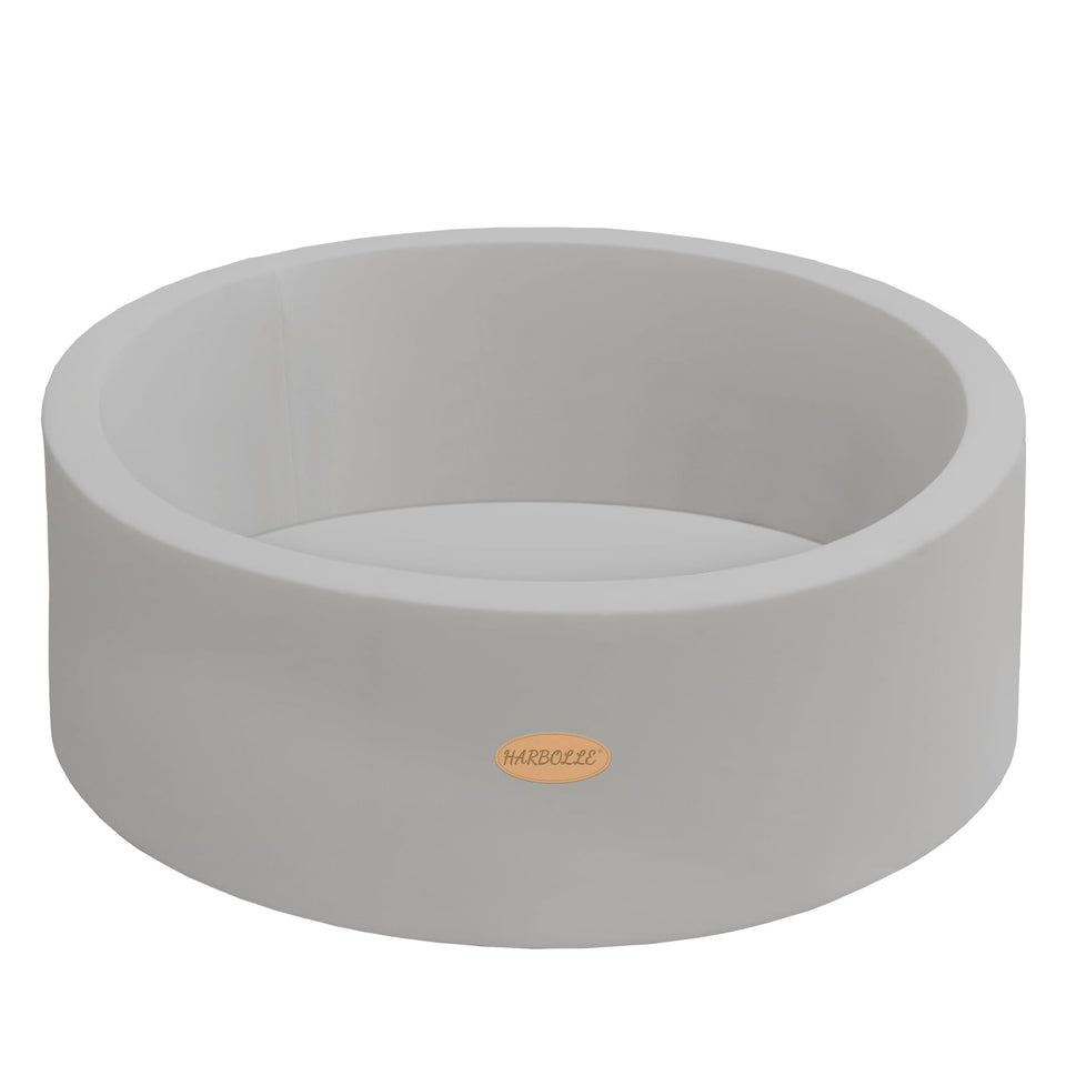 HARBOLLE gray ball pit outer view shows a durable round design for versatile play