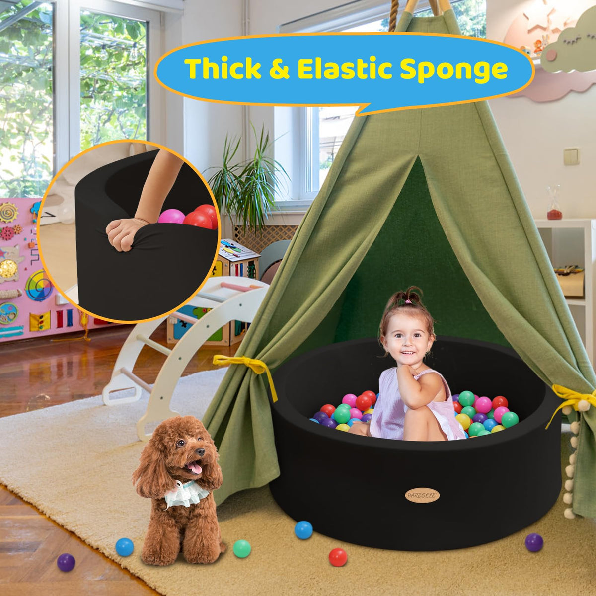 HARBOLLE ball pit wall height 11.8 inches for comfy containment.