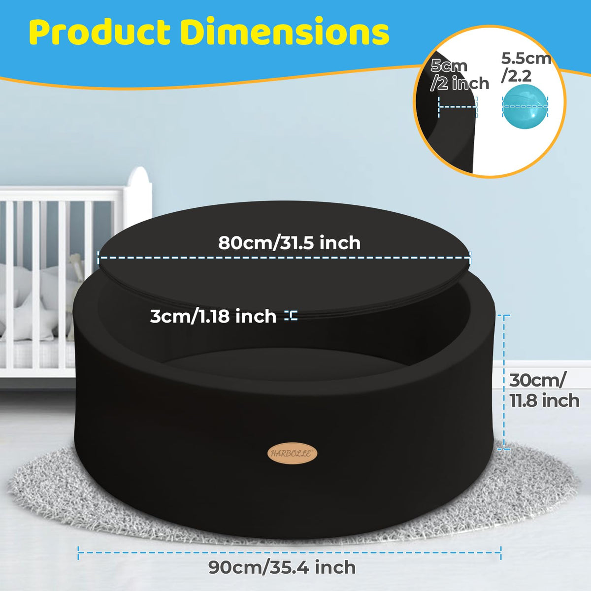 HARBOLLE easy-clean detachable ball pad makes cleaning quick.