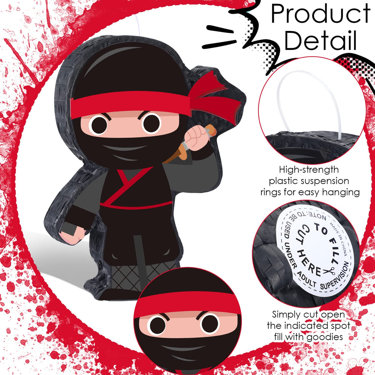 Harrycle Ninja Pinata Mini with bat in use for interactive games