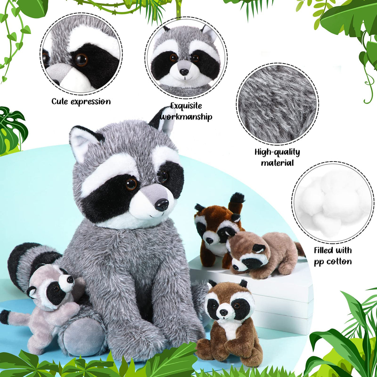 Harrycle four baby raccoons in poses, compact playmates.