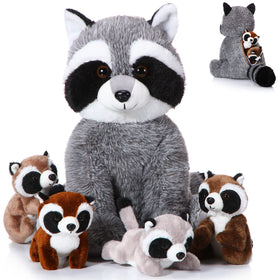 Harrycle mother raccoon plush with babies, soft cuddle toy for play and decor.