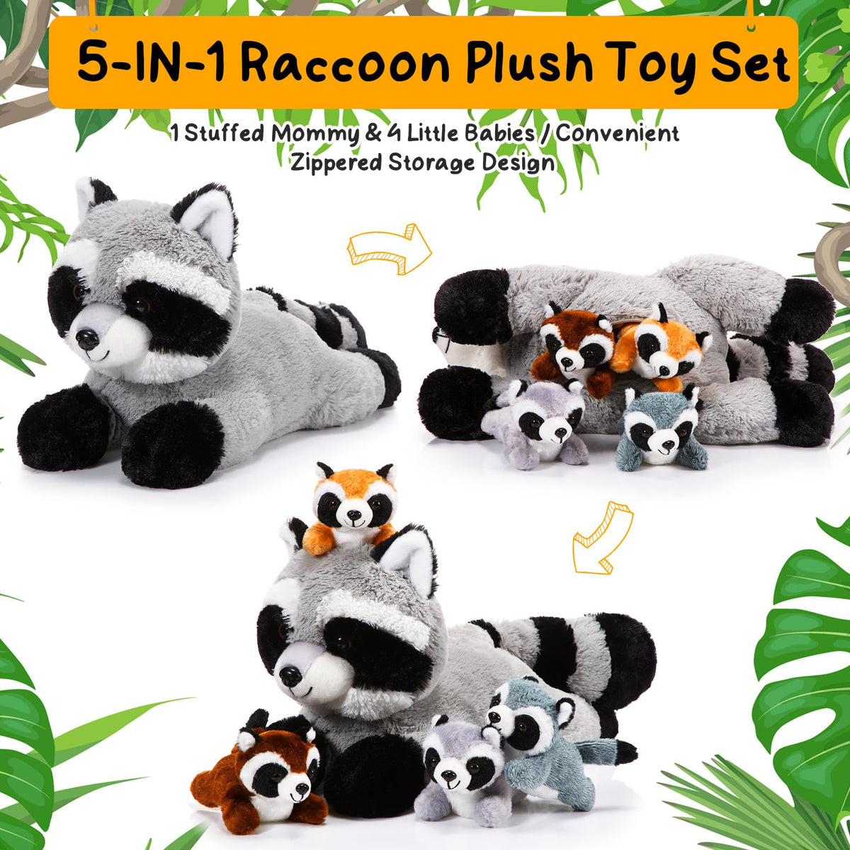 Harrycle raccoon plush vacuum packed packaging.