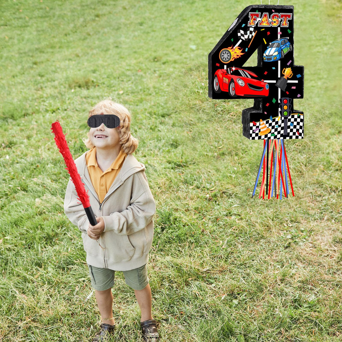 Harrycle race car centerpiece for race-themed party styling.
