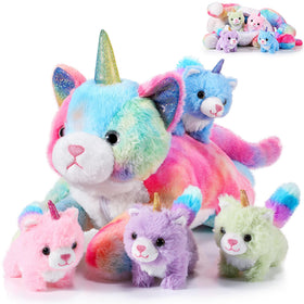 Harrycle Rainbow Caticorn mommy cat plush, 16-inch cuddly centerpiece for imaginative play.