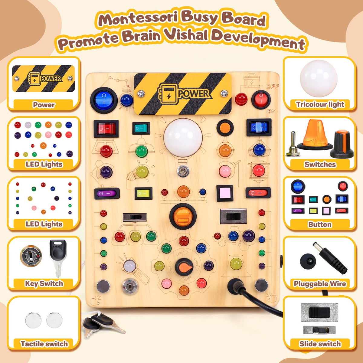 HarVow Busy Board backprint with letters and numbers aids early literacy and numeracy