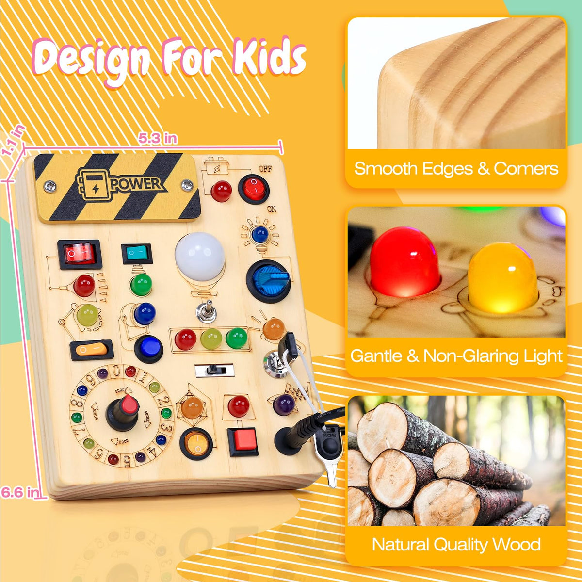 HarVow Busy Board natural wood construction with smooth edges for safe play