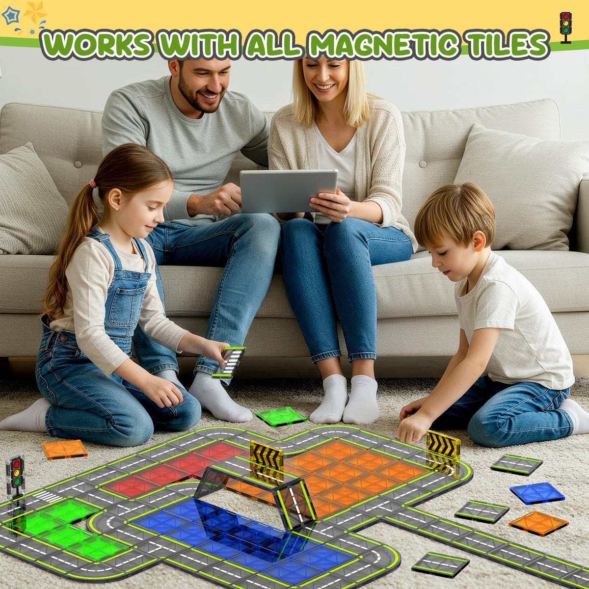 HarworLife compatible magnetic tiles connect securely with other sets for expanded builds.