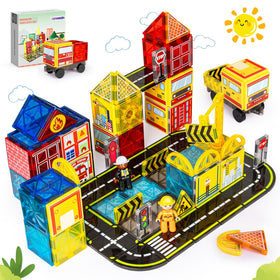 HarworLife magnetic road set with fire trucks sparks rescue-themed play and imaginative storytelling