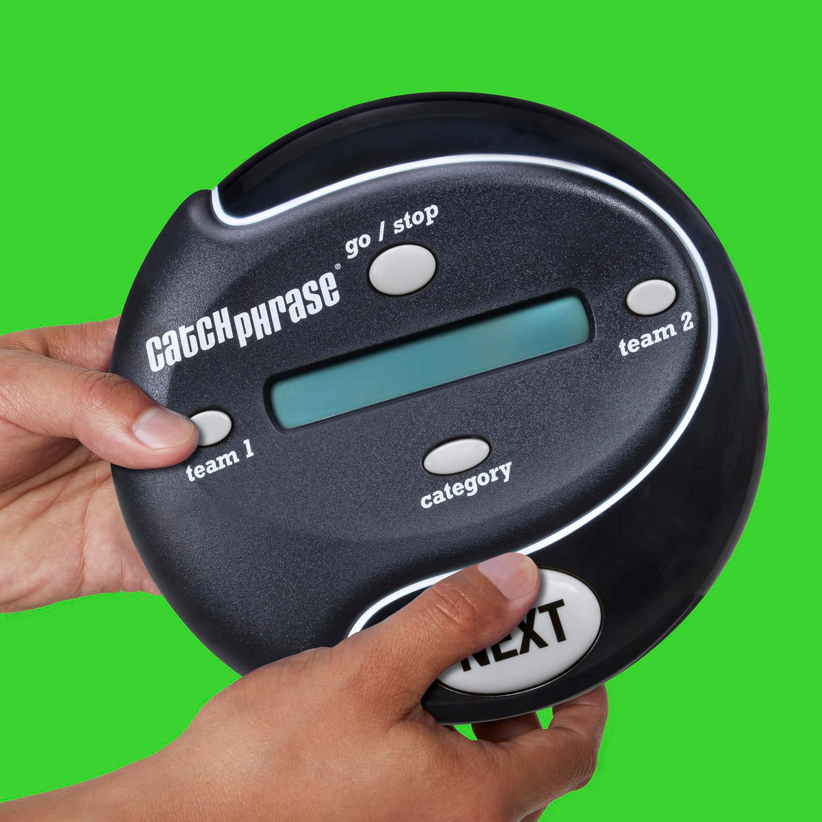 Hasbro Catch Phrase buzzer signals time, heightening game energy.