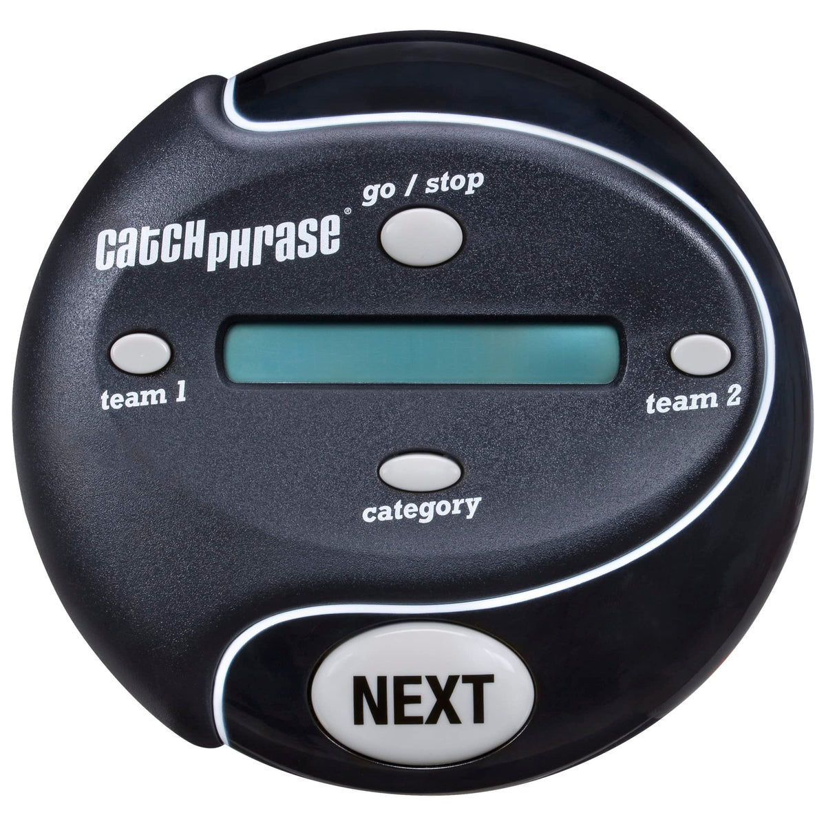 Hasbro Catch Phrase electronic game unit displays prompts for quick team rounds.