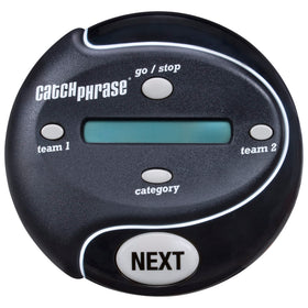 Hasbro Catch Phrase electronic game unit displays prompts for quick team rounds.