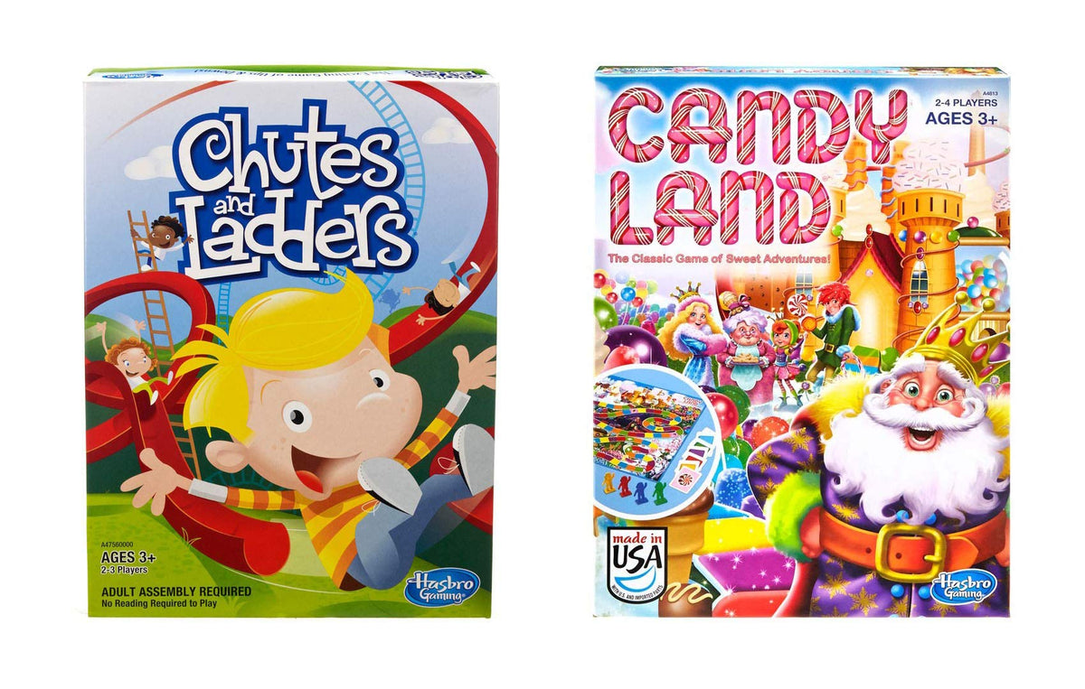 Hasbro Chutes & Ladders Candy Land bundle cover for a vibrant family game night.