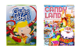 Hasbro Chutes & Ladders Candy Land bundle cover for a vibrant family game night.