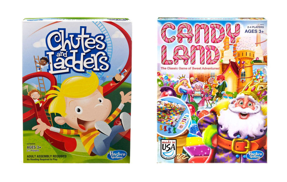 Hasbro Chutes & Ladders Candy Land bundle cover for a vibrant family game night.