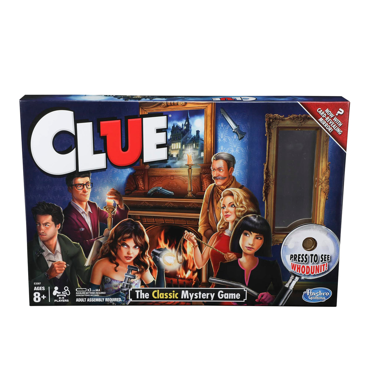 Hasbro Clue mirror reveal showing the mystery answers for quick clues.